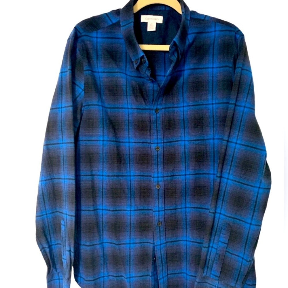 Calvin Klein Vibrant blue/black check lightweight flannel SZ L